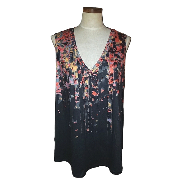 Lishly Curve Colorful Abstract Sleeveless V Neck Stretchy Flowy Blouse Top 2XL - Picture 1 of 15